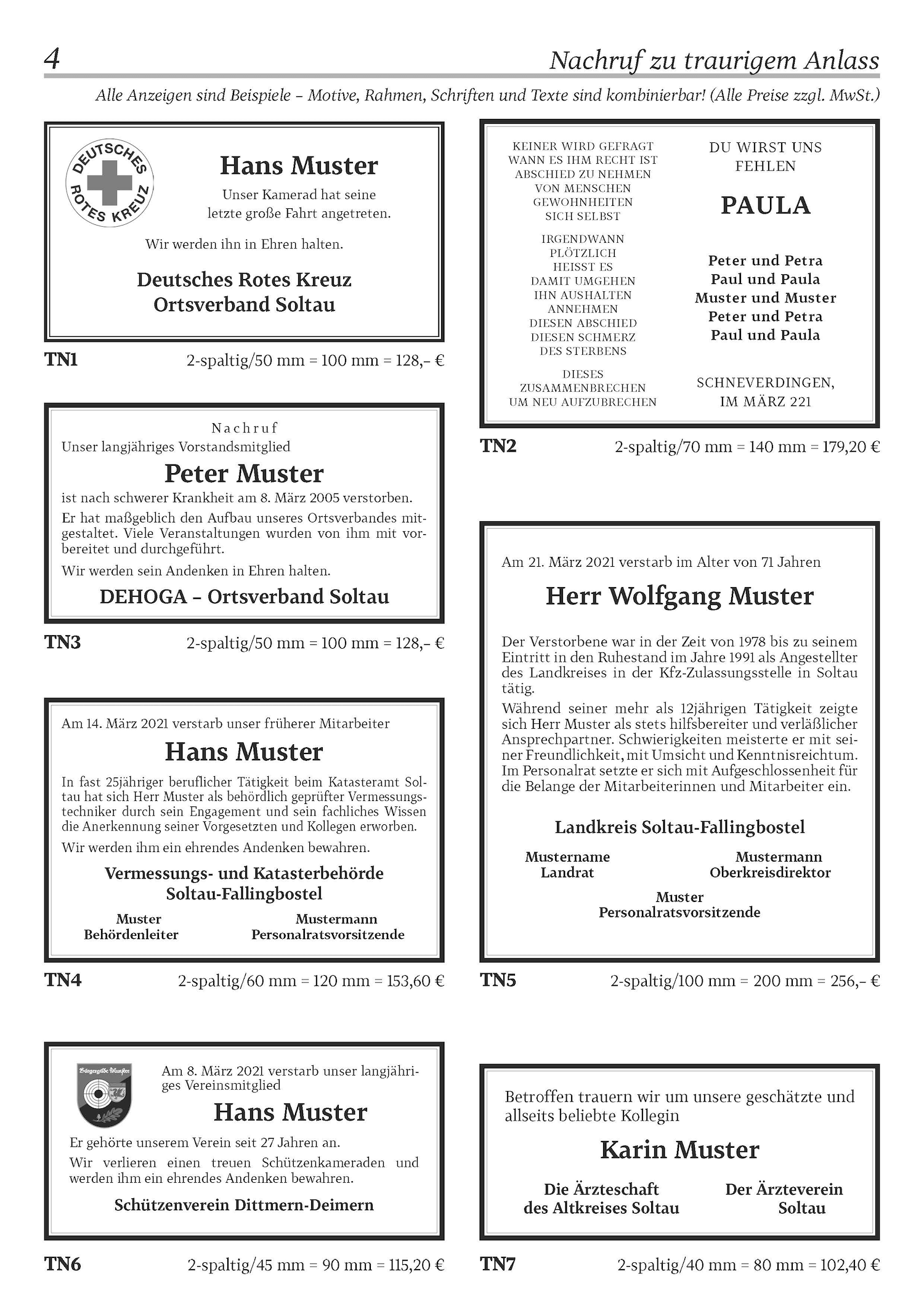 Musteranzeige Trauriger Anlass Nachruf Seite 1