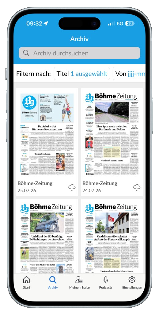 iPhone mit der Böhme Zeitung E-Paper-App